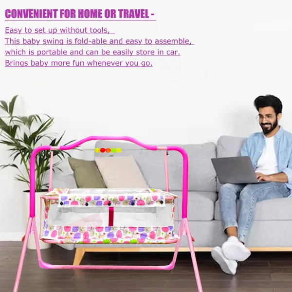 VParents_Umbi_New_Born_Baby_Crib_Bassinet_cot_Swing_Cradle_Jhula_Palna_(Pink)