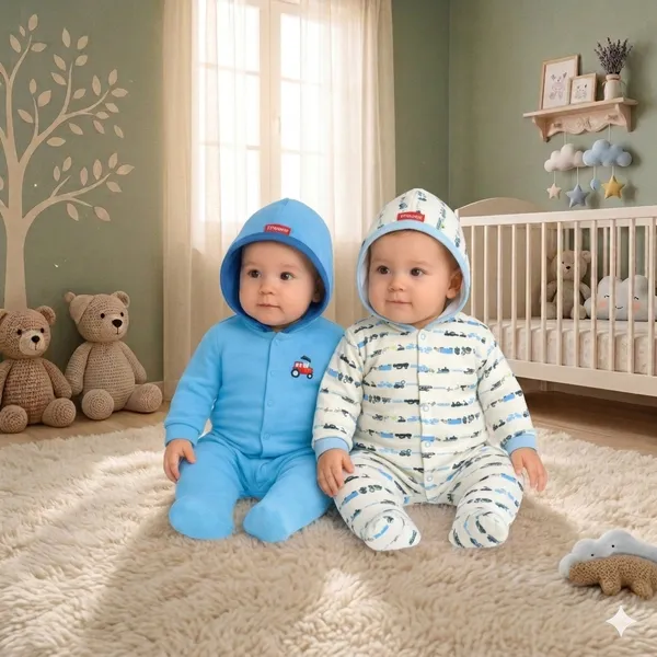 Zoey_Baby_Boy's_and_Baby_Girl's_Cotton_Striped_Hooded_Full_Sleeve_Footies_Sleepsuit_Rompers_for(Blue)_Pack_of_2
