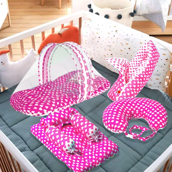 Rosy_Baby_4_Piece_Bedding_Set_with_Pillow_and_Bolsters_Sleeping_Bag_and_Bedding_Set_and_Feeding_Pillow_Combo_(Pink)