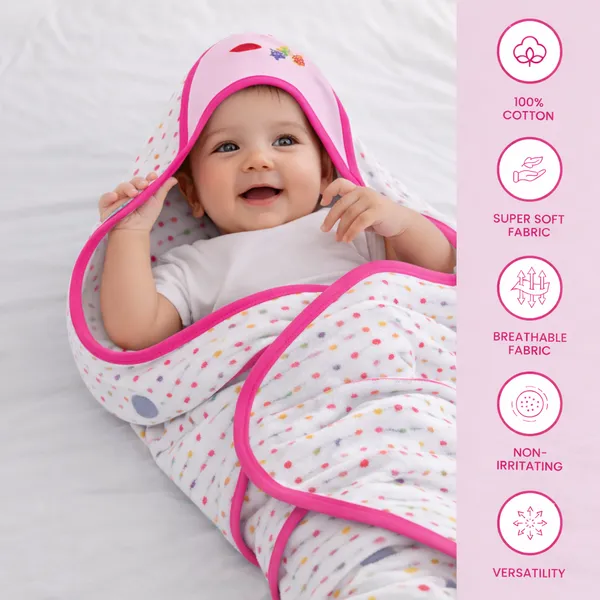 Vparents_Cotton_New_Born_Baby_Hooded_Wrapper_Blanket,_Double_Layer_0-12_Months_Deo