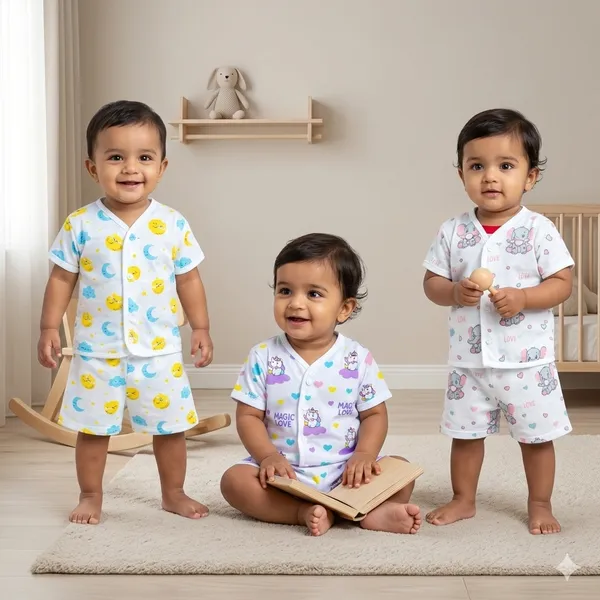 VParents _Organic_Cotton_Muslin_Jabla_&_Shorts|For_Boys_&_Girls|Summerwear_Sleeveless_Vest|Baby_Products|Casual_Clothing_Set_Pack_of_3_(0-3_months)