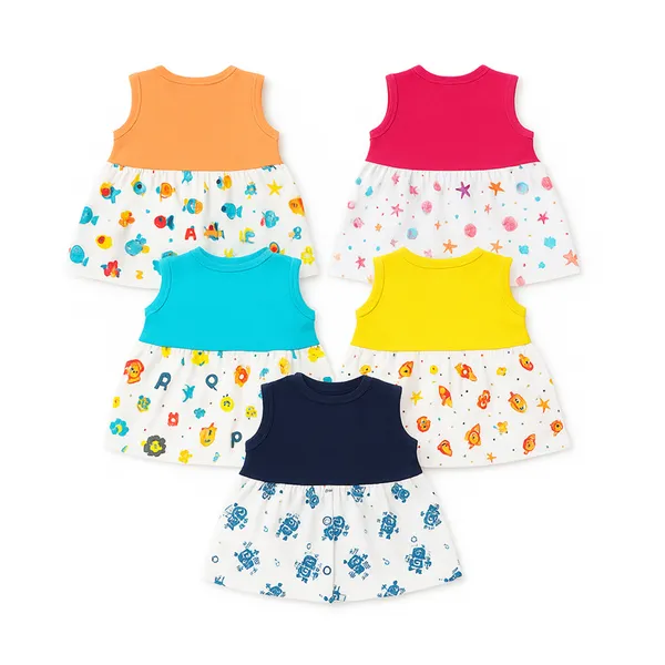 VParents_Cotton_Knee-Length_Sleeveless_Girls__Frock_pack_of_5