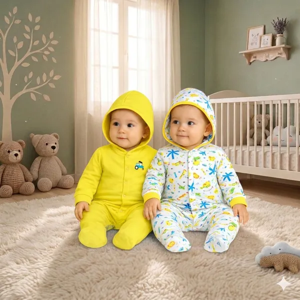 Zoey_Newborn_Baby_Boy's_and_Baby_Girl's_Cotton_Striped_Full_Sleeve_Hooded_Footies_Sleepsuit_Rompers_(Yellow)_-_Pack_of_2