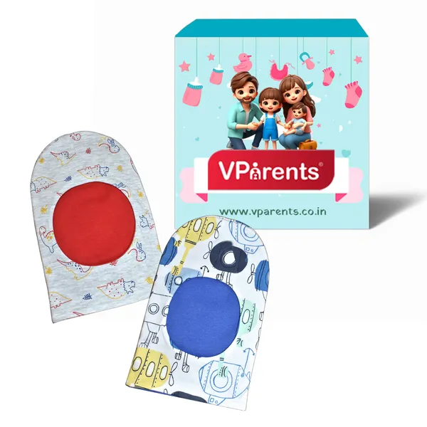 Vparents_Cotton_Baby_Boys_And_Girls_Reversible_Monkey_Cap_(Pack_Of_2)_-Assorted_Colour_Multicolour