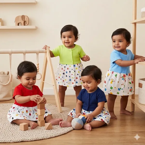VParents_Cotton_Knee-Length_Half_Sleeves_Girls_Frock_pack_of_4