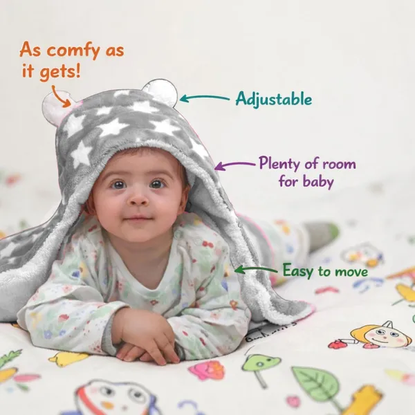 3-in-1_Soft_Hooded_Baby_Blanket_Wrapper_-0-6_Months_Swaddle_for_New_Born_Sleeping_Bag_Gift�_Bath_Towel_Bath_Robe_-_Gray