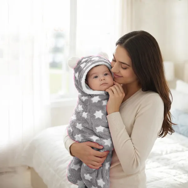 3-in-1_Soft_Hooded_Baby_Blanket_Wrapper_-0-6_Months_Swaddle_for_New_Born_Sleeping_Bag_Gift�_Bath_Towel_Bath_Robe_-_Gray