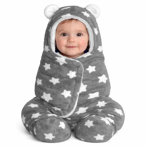 3-in-1_Soft_Hooded_Baby_Blanket_Wrapper_-0-6_Months_Swaddle_for_New_Born_Sleeping_Bag_Gift�_Bath_Towel_Bath_Robe_-_Gray