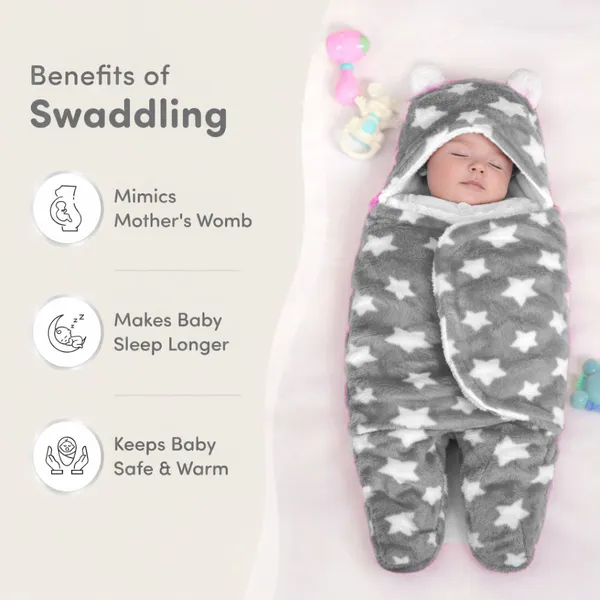3-in-1_Soft_Hooded_Baby_Blanket_Wrapper_-0-6_Months_Swaddle_for_New_Born_Sleeping_Bag_Gift�_Bath_Towel_Bath_Robe_-_Gray