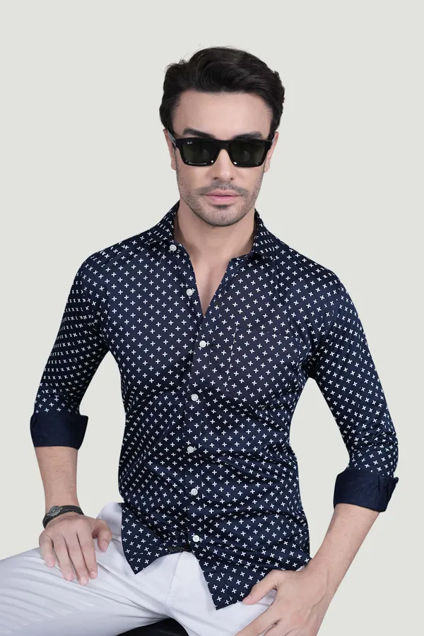 Platon_Navy_Blue_Cotton_Printed_Shirt