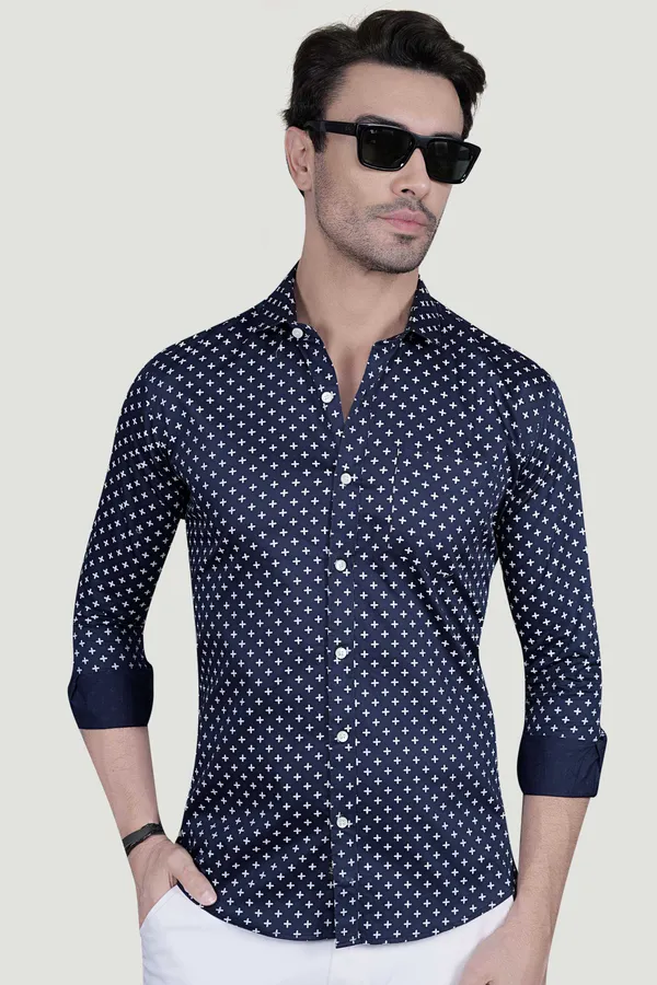 Platon_Navy_Blue_Cotton_Printed_Shirt