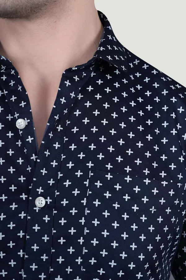 Platon_Navy_Blue_Cotton_Printed_Shirt