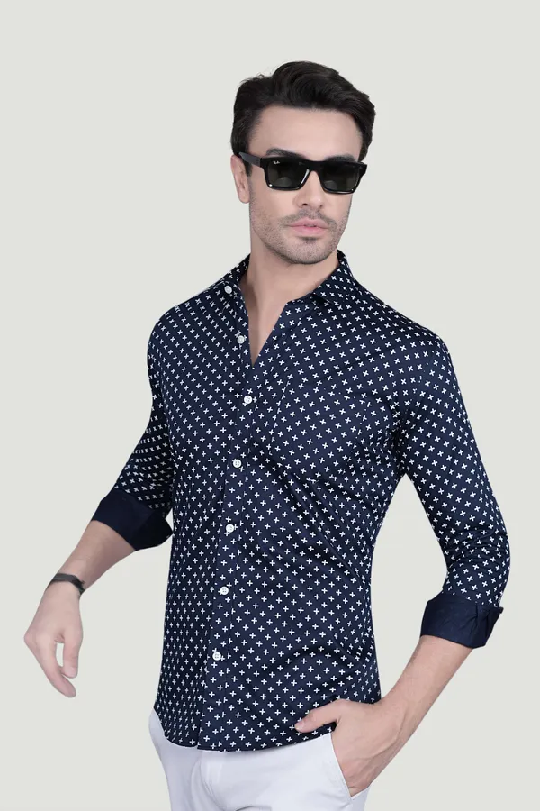 Platon_Navy_Blue_Cotton_Printed_Shirt