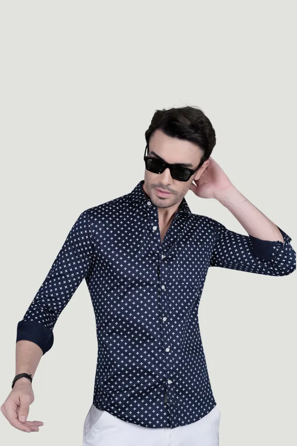 Platon_Navy_Blue_Cotton_Printed_Shirt