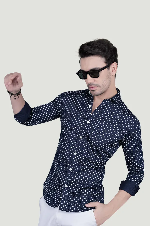 Platon_Navy_Blue_Cotton_Printed_Shirt