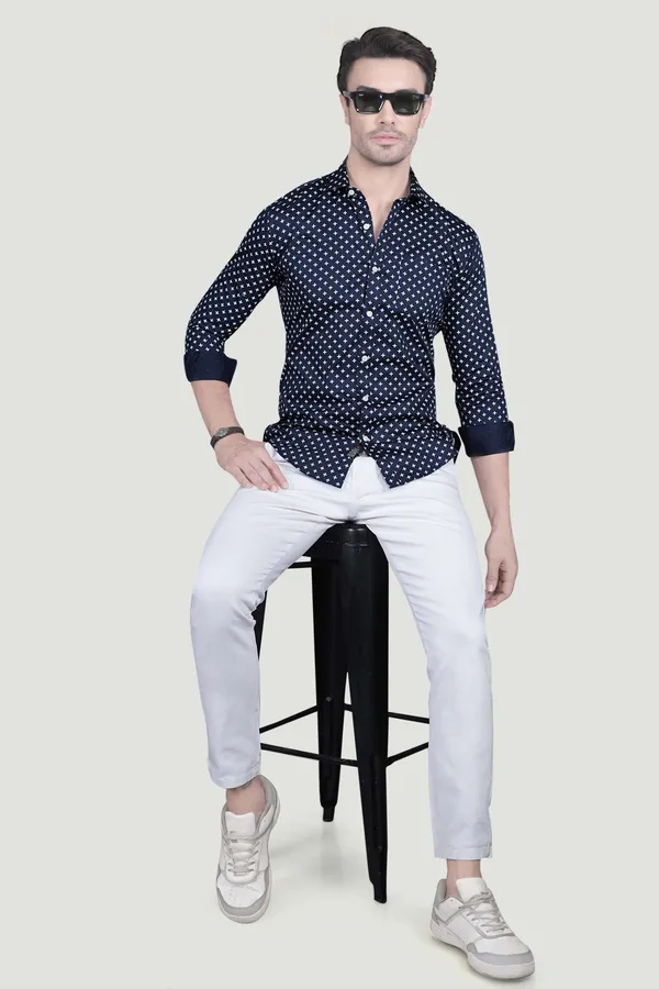 Platon_Navy_Blue_Cotton_Printed_Shirt