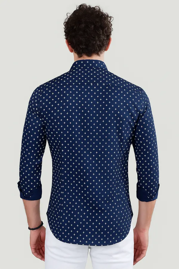 Platon_Navy_Blue_Cotton_Printed_Shirt