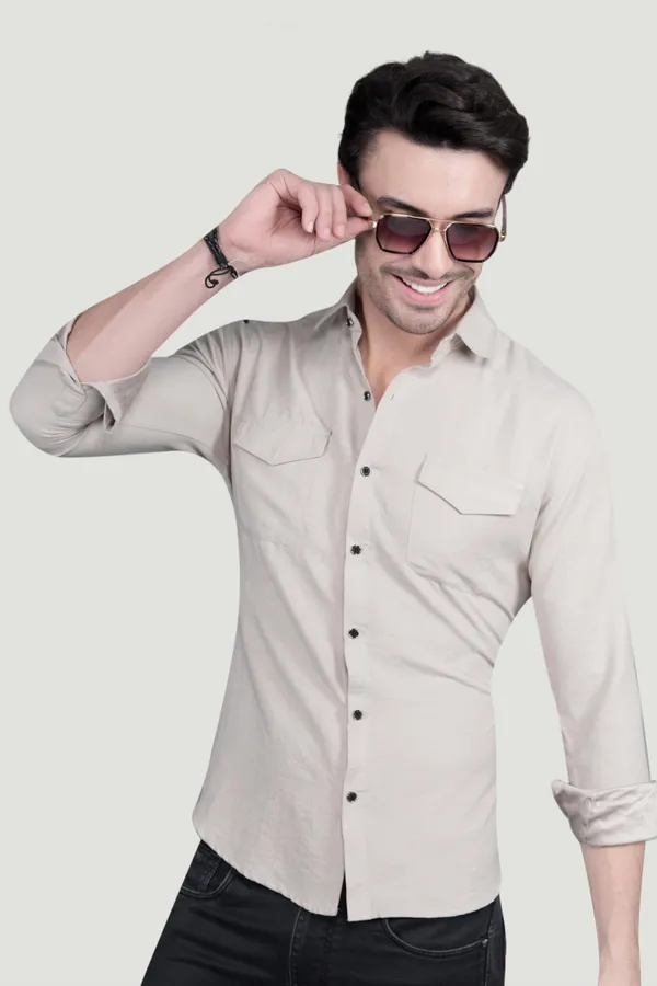 Abel_Cream_Suede_Double_Pocket_Solid_Shirt