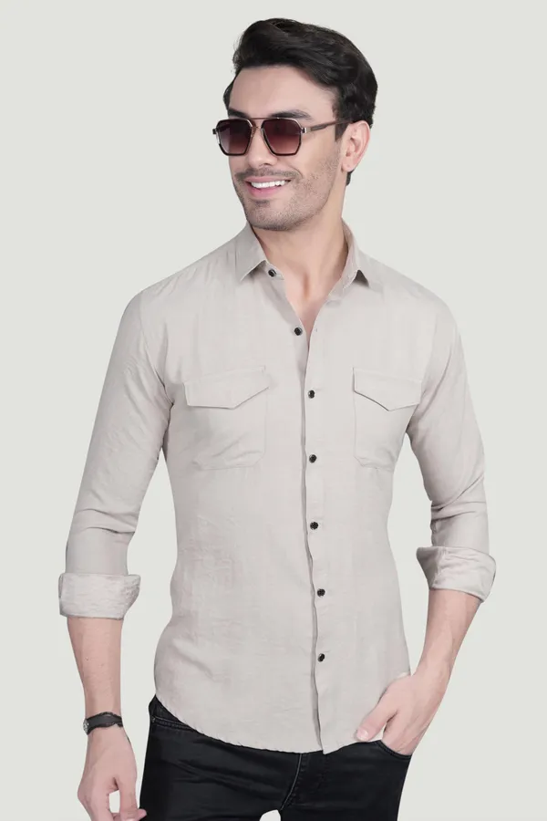 Abel_Cream_Suede_Double_Pocket_Solid_Shirt