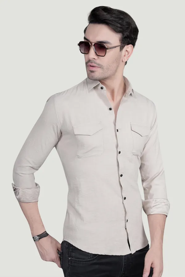 Abel_Cream_Suede_Double_Pocket_Solid_Shirt
