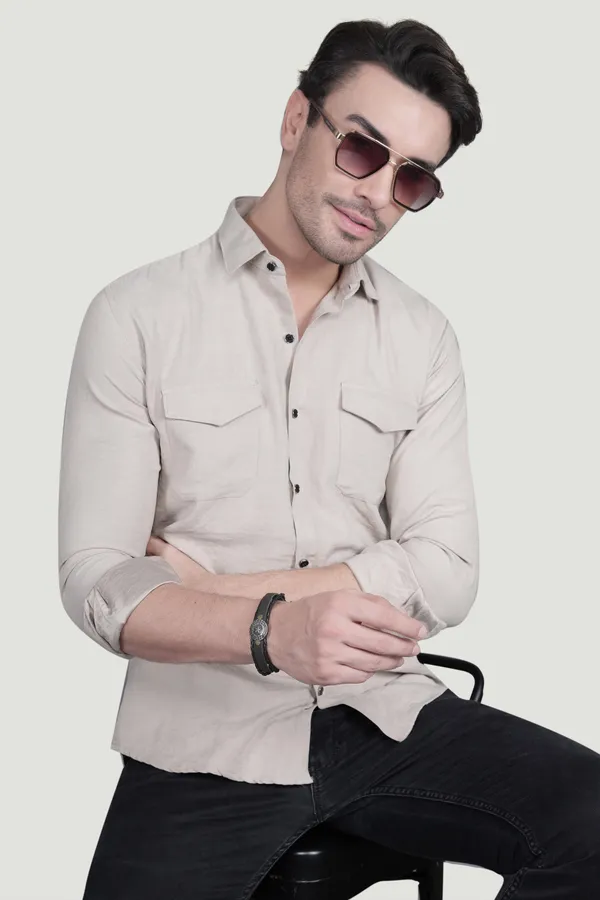Abel_Cream_Suede_Double_Pocket_Solid_Shirt