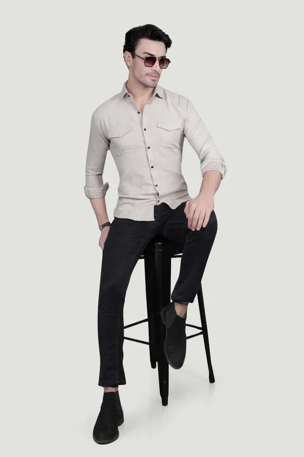 Abel_Cream_Suede_Double_Pocket_Solid_Shirt