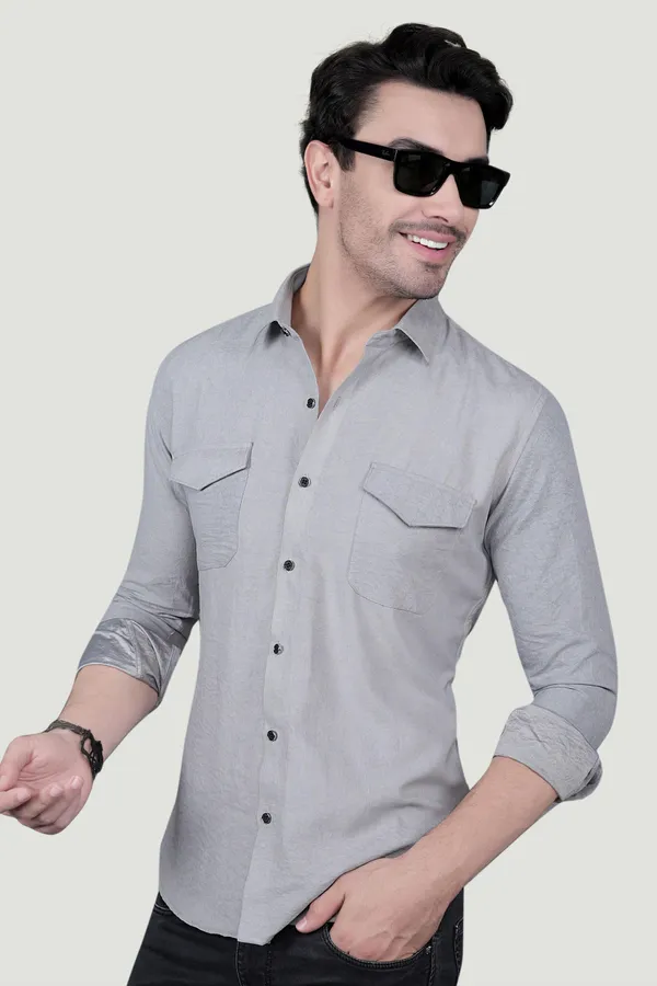 Aurelio_Grey_Suede_Double_Pocket_Solid_Shirt