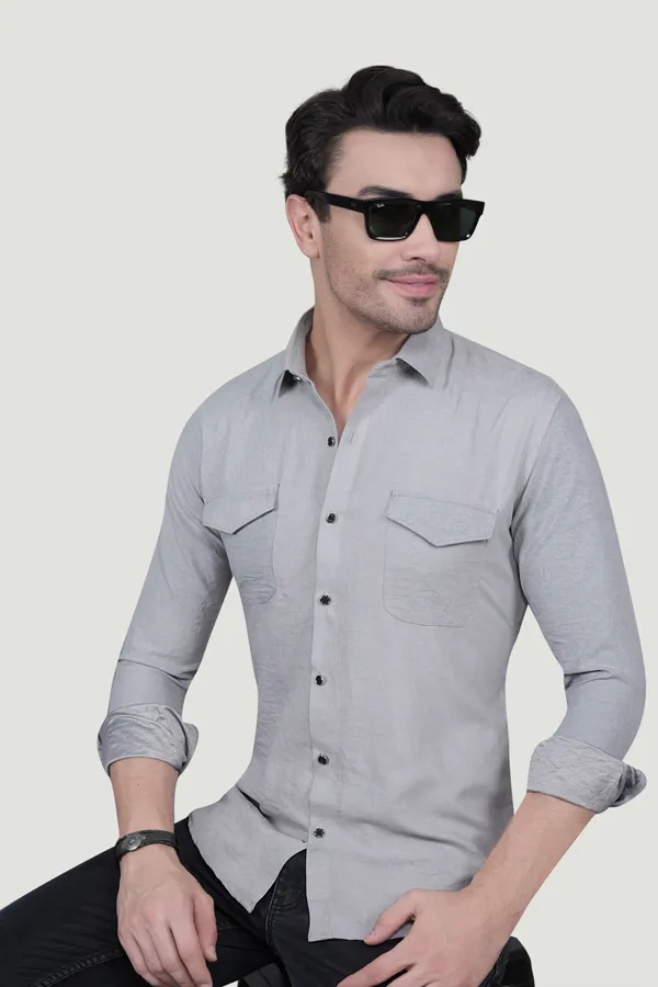 Aurelio_Grey_Suede_Double_Pocket_Solid_Shirt