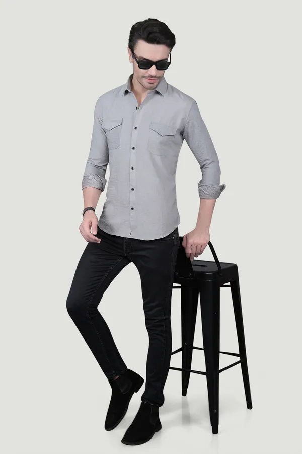 Aurelio_Grey_Suede_Double_Pocket_Solid_Shirt