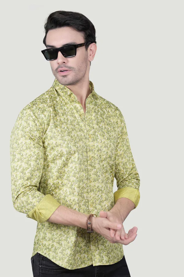 Oskar_Yellow_Cotton_Floral_Printed_Shirt