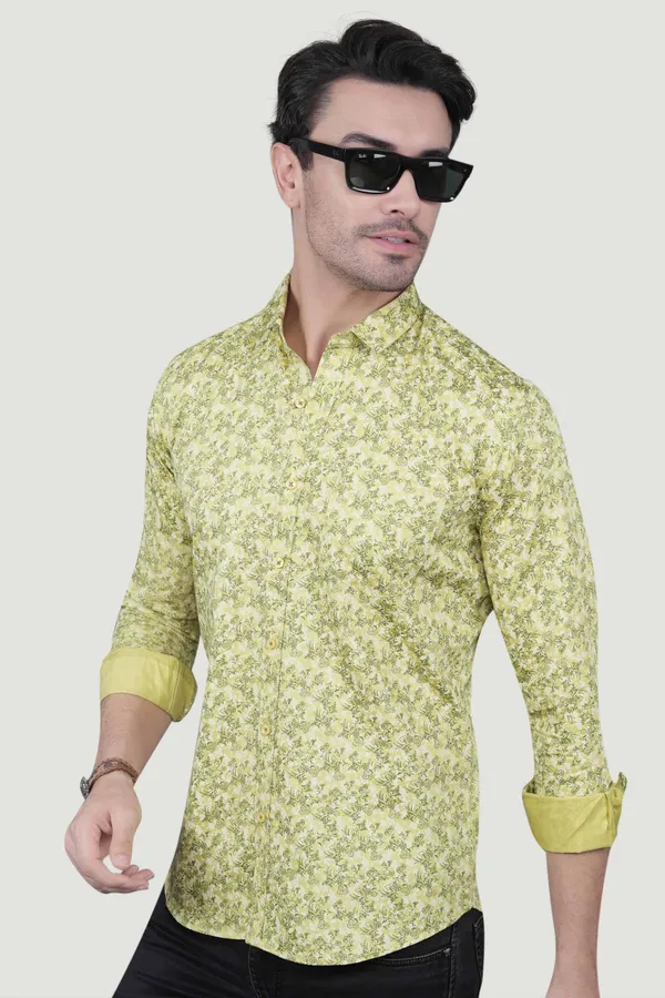 Oskar_Yellow_Cotton_Floral_Printed_Shirt