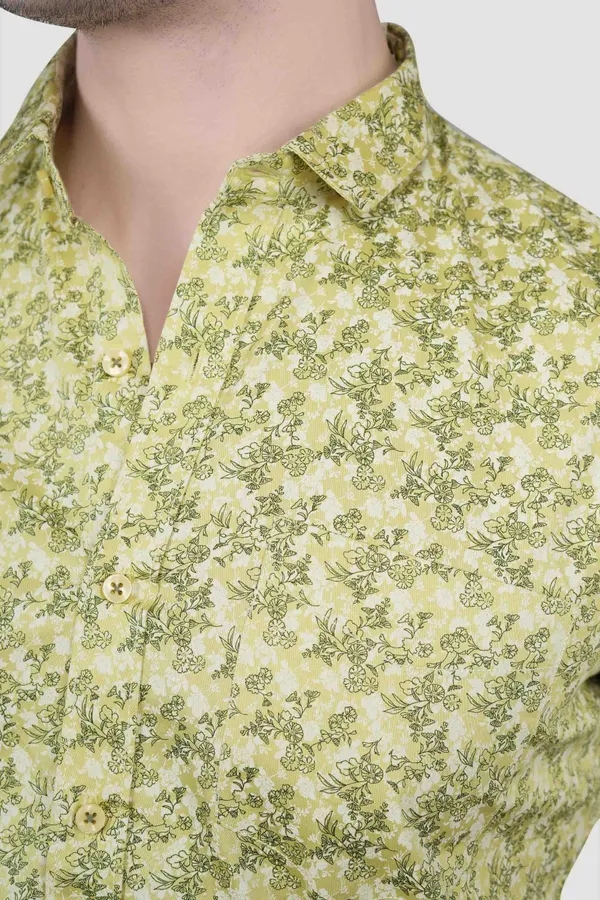 Oskar_Yellow_Cotton_Floral_Printed_Shirt