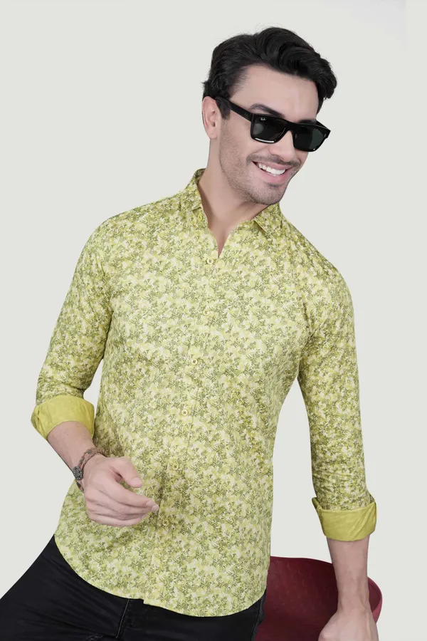 Oskar_Yellow_Cotton_Floral_Printed_Shirt