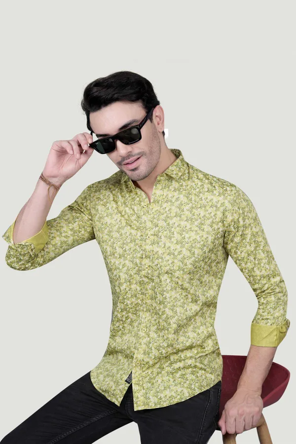 Oskar_Yellow_Cotton_Floral_Printed_Shirt