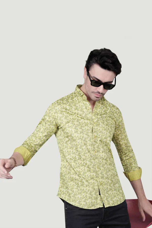 Oskar_Yellow_Cotton_Floral_Printed_Shirt