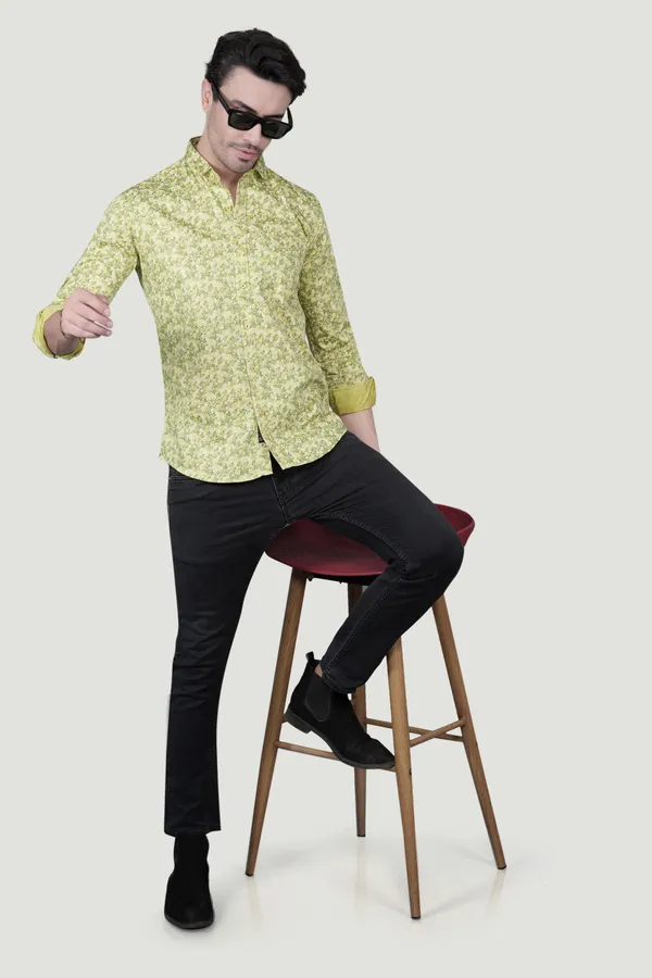 Oskar_Yellow_Cotton_Floral_Printed_Shirt