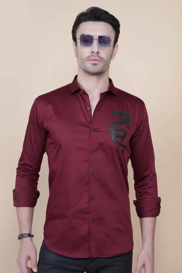 Dragon_Maroon_Cotton_Designer_Shirt