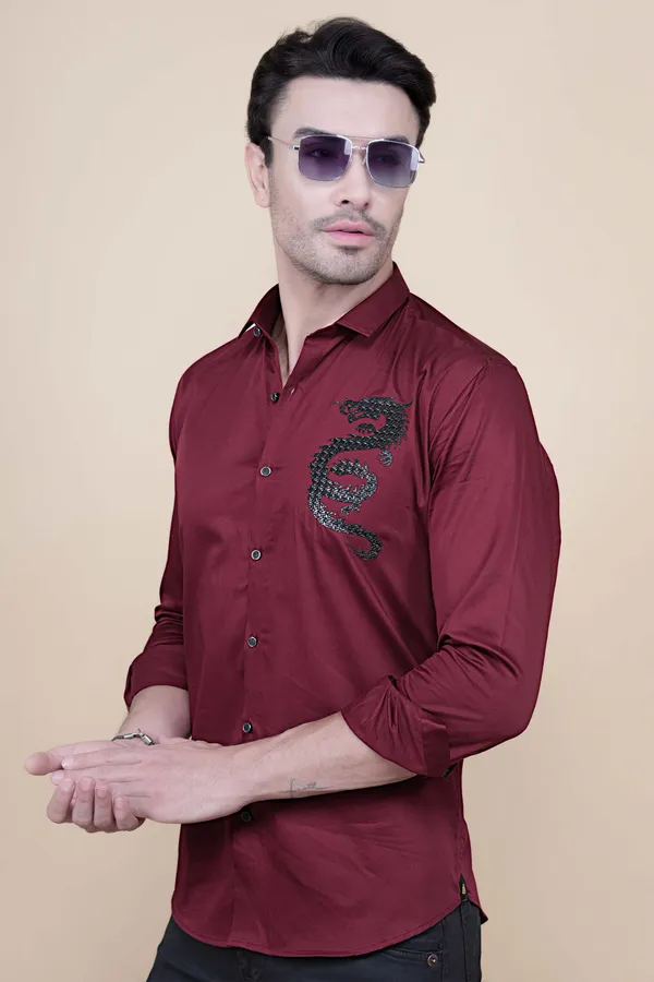 Dragon_Maroon_Cotton_Designer_Shirt