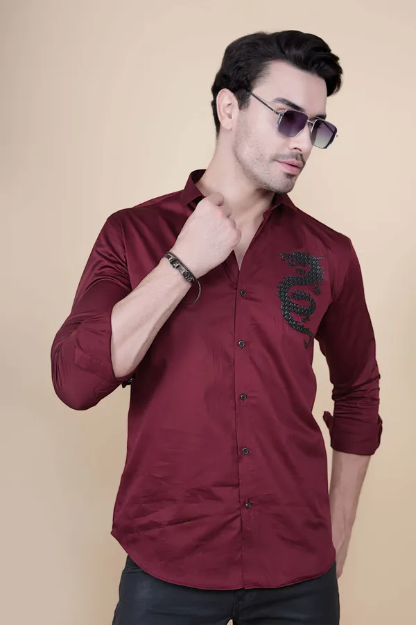Dragon_Maroon_Cotton_Designer_Shirt