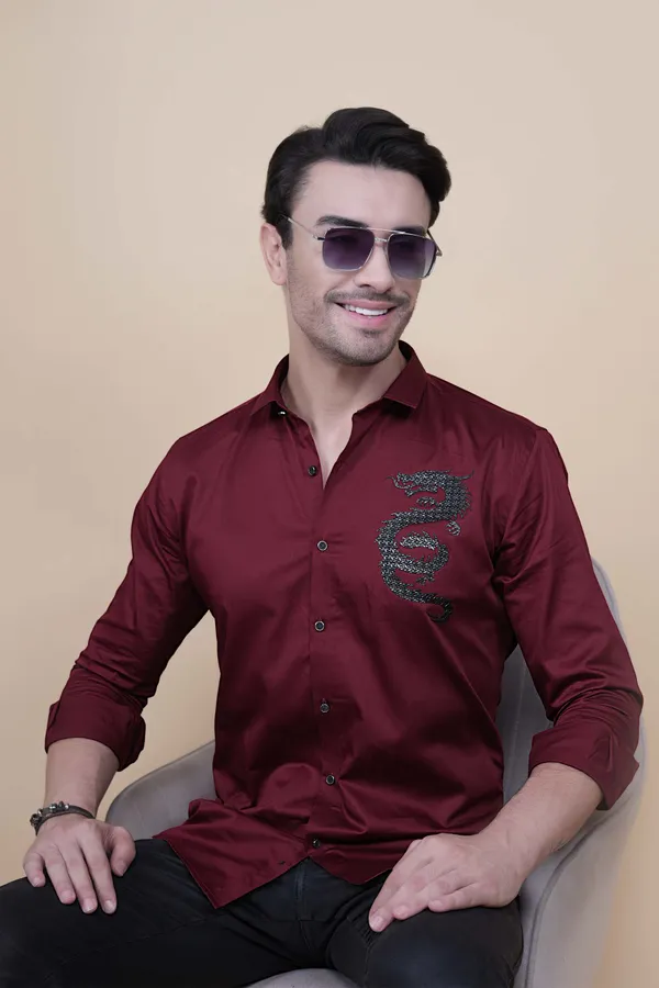 Dragon_Maroon_Cotton_Designer_Shirt