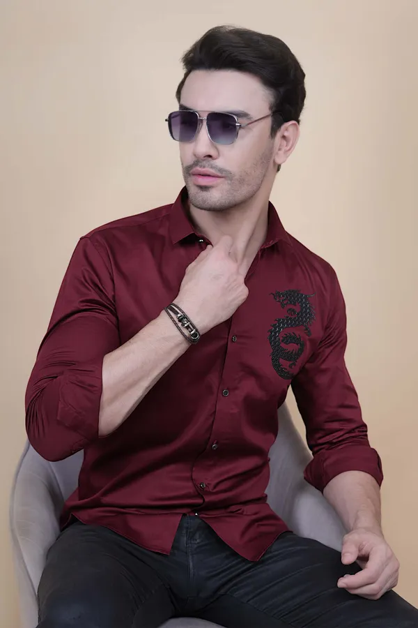 Dragon_Maroon_Cotton_Designer_Shirt