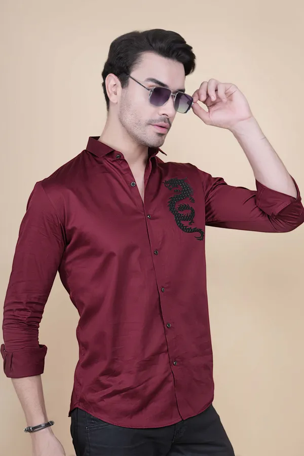 Dragon_Maroon_Cotton_Designer_Shirt