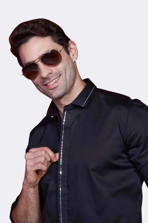 Cotton_Black_Silver_Solid_Shirt_for_men