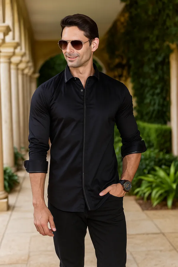 Cotton_Black_Silver_Solid_Shirt_for_men