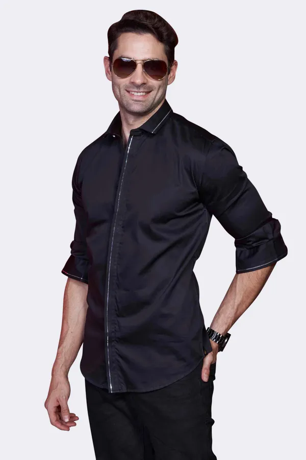 Cotton_Black_Silver_Solid_Shirt_for_men