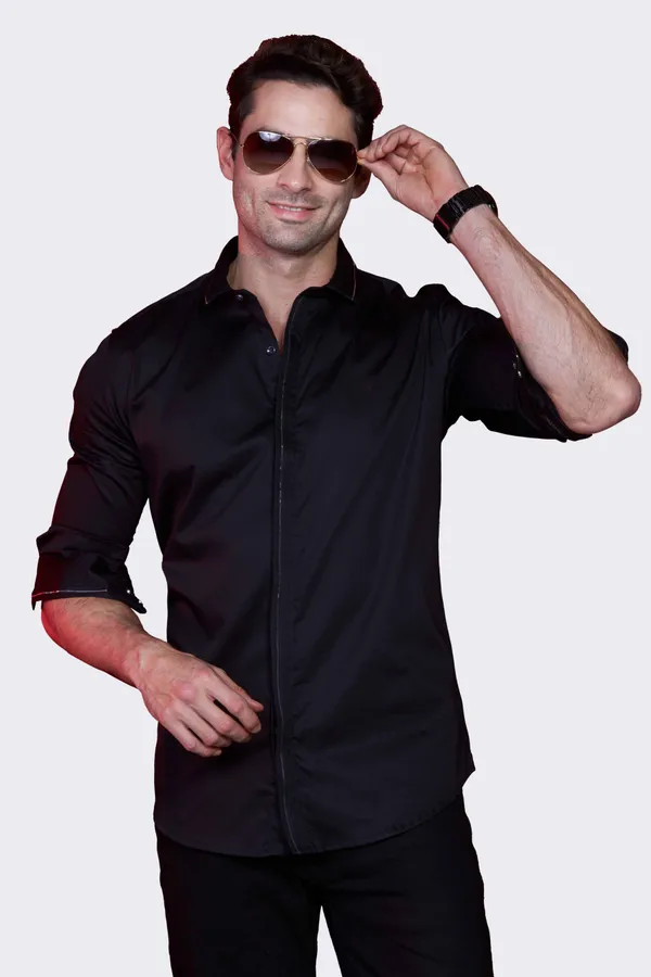Cotton_Black_Silver_Solid_Shirt_for_men