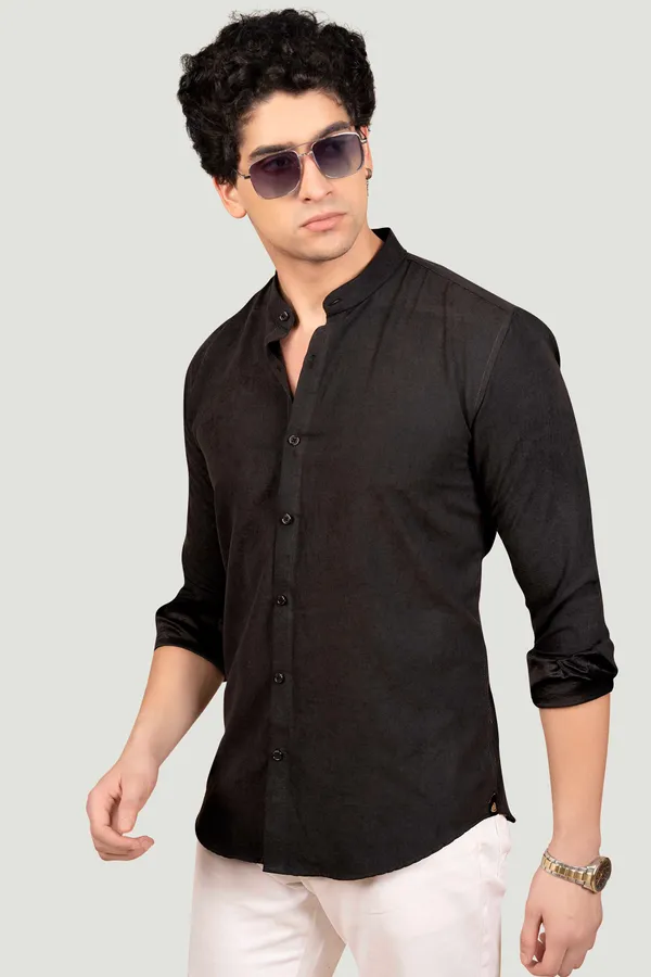 Theo_Black_Suede_Solid_Full_Sleeves_Shirt_for__Men