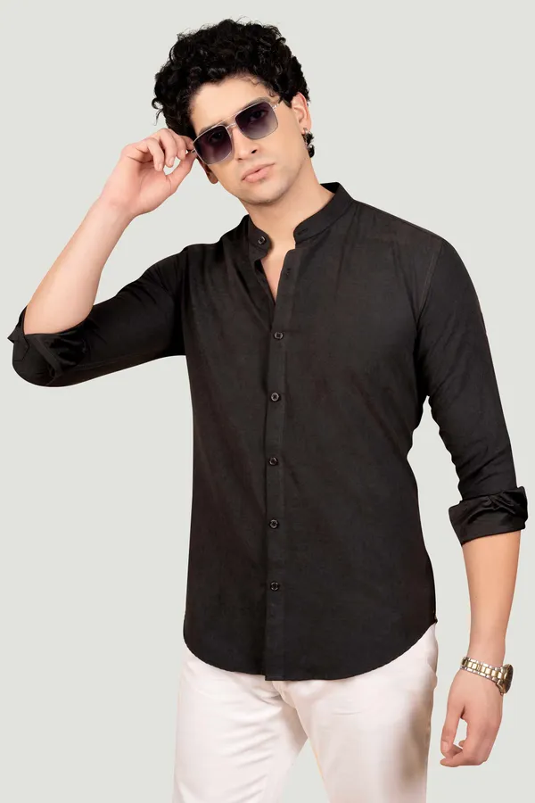 Theo_Black_Suede_Solid_Full_Sleeves_Shirt_for__Men