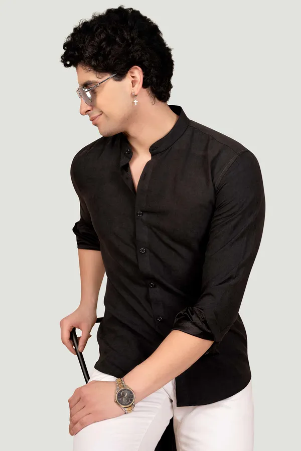 Theo_Black_Suede_Solid_Full_Sleeves_Shirt_for__Men