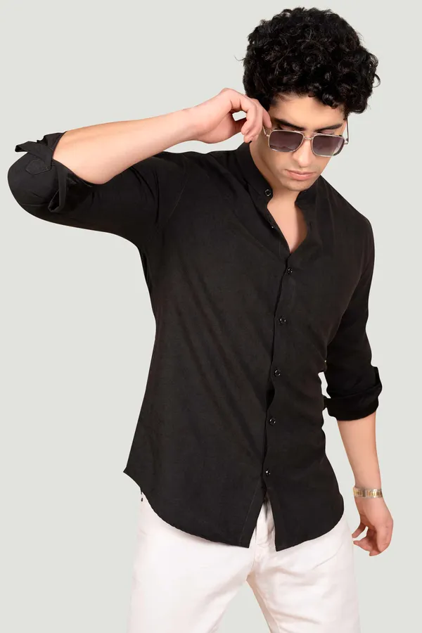 Theo_Black_Suede_Solid_Full_Sleeves_Shirt_for__Men